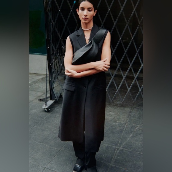 COS Longline Tailored Waistcoat Black Wool Sleeveless Jacket Coat Vest Size 8 - Picture 1 of 12